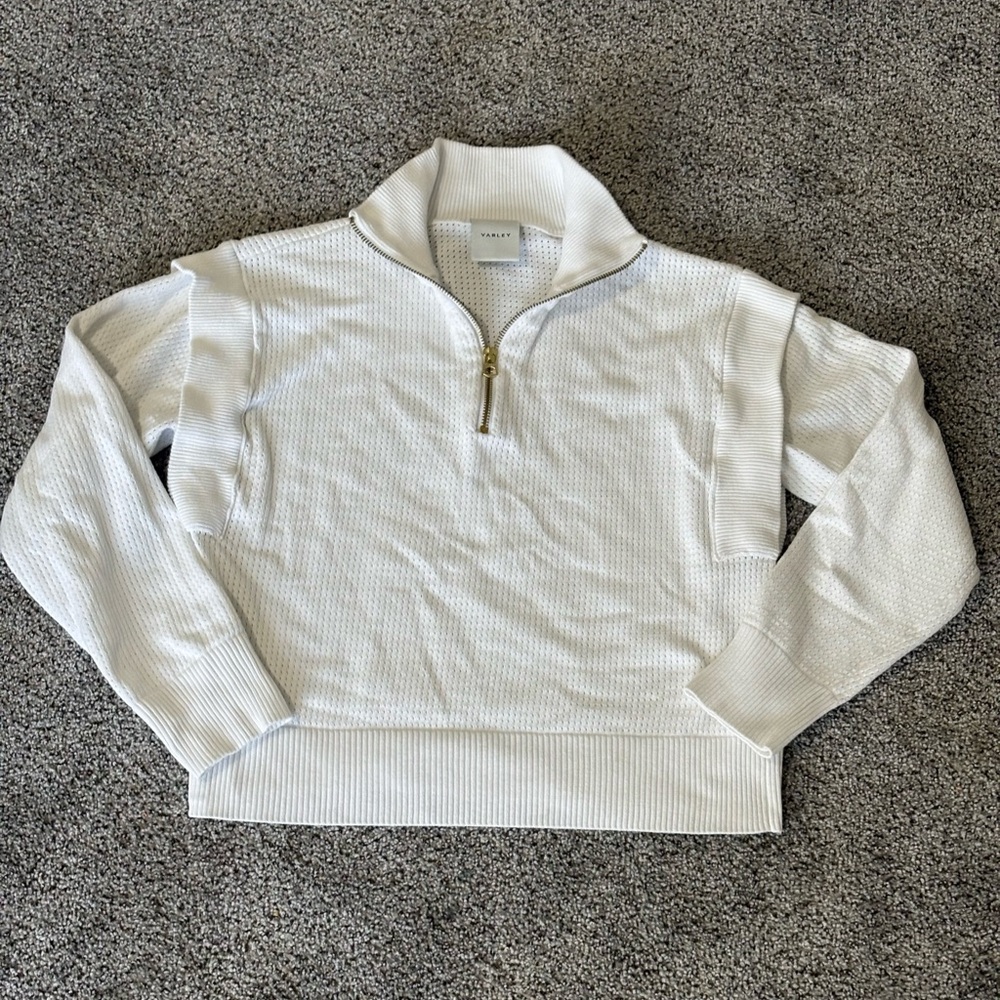 Varley White Half-Zip Waffle-Knit Sweater